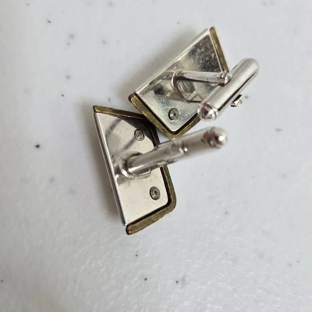 Anson Cufflinks Gold Tone Silver Textured Mixed Metal Vintage MCM Geometric